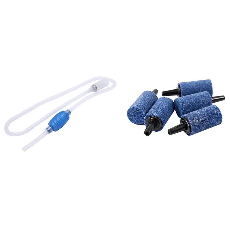 

1 Pcs Direct Suction Type Fish Tank Manual Cleaner Pump & 5 Pcs Aquarium Air Bubble Creator Quartz Sand, 14.5 mm, Blue