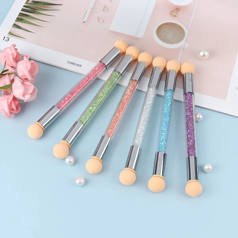 

1 Pcs Double-headed Gradient Brushes Acrylic Rhinestone Handle Sponge Nail Art Brush For Ombre Gradient Nails Manicure Tool