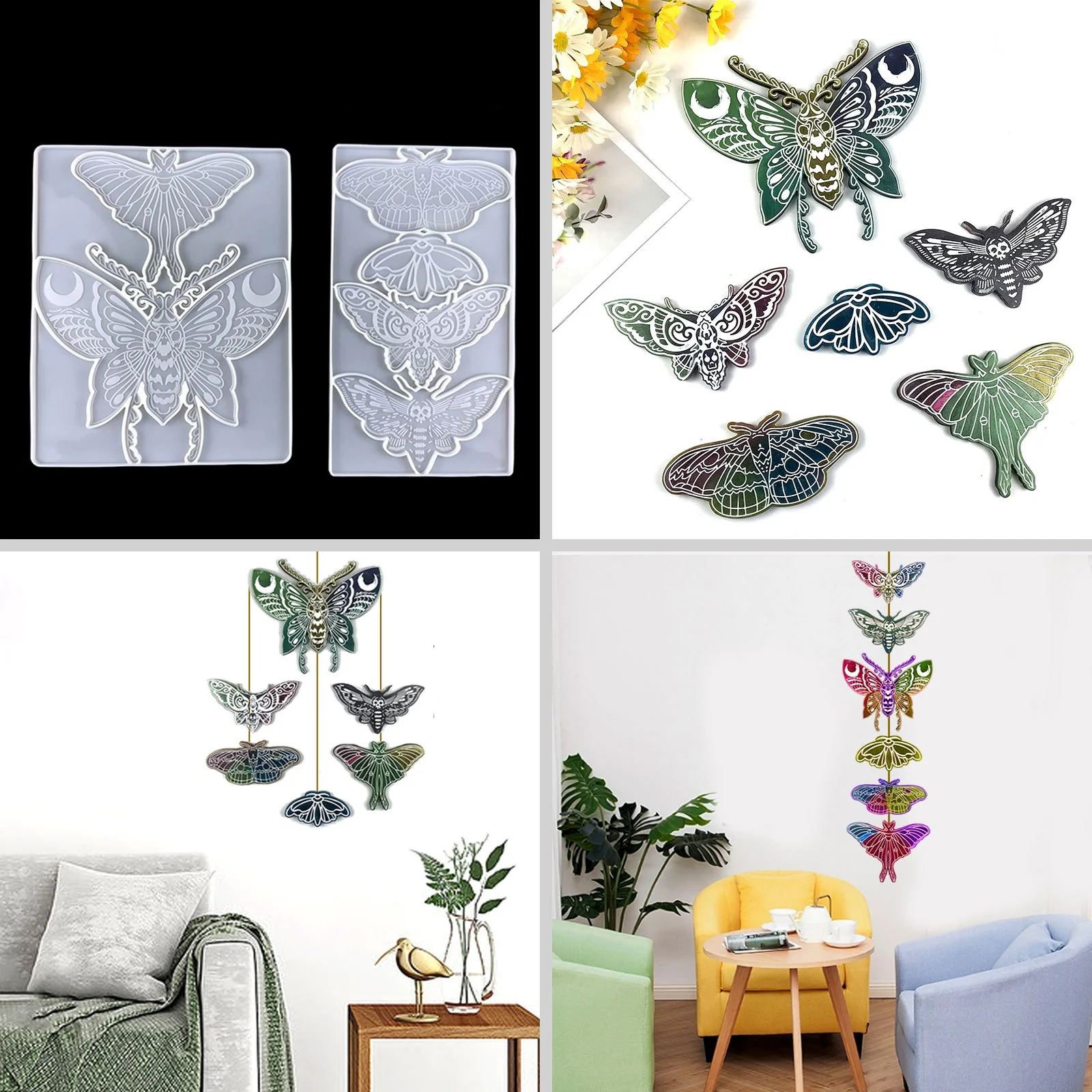 

Butterfly Wall Hanging Epoxy Resin Mold Diy Skull Moth Family Wall Pendant Decoration Butterfly Cake Silicone Mold