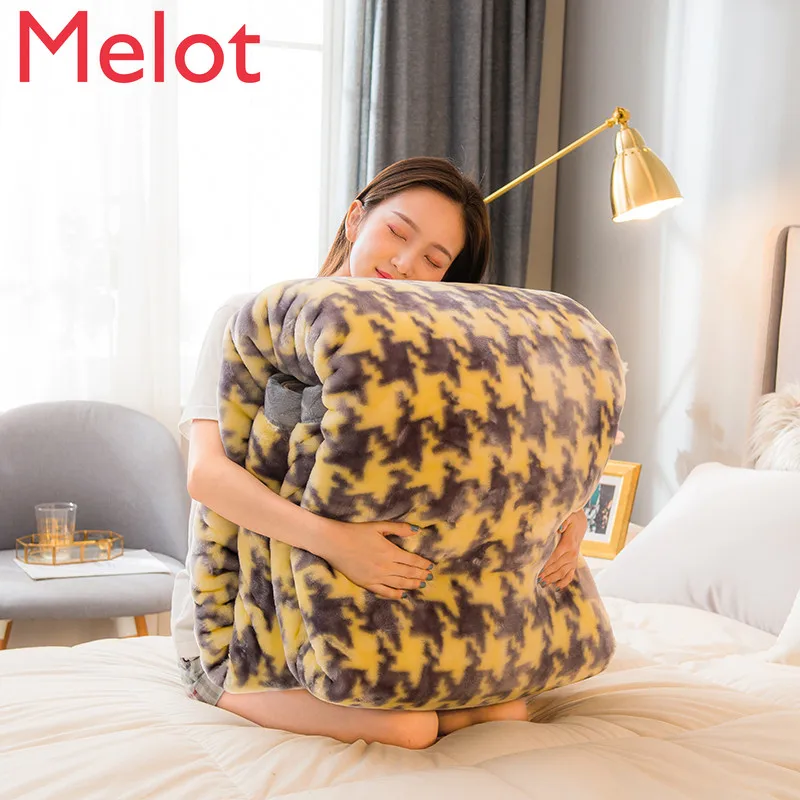 

Portable Cotton Thickened Cashmere Blanket Quilt Thermal Pure Cotton Double Coral Fleece Blanket Blankets And Throws