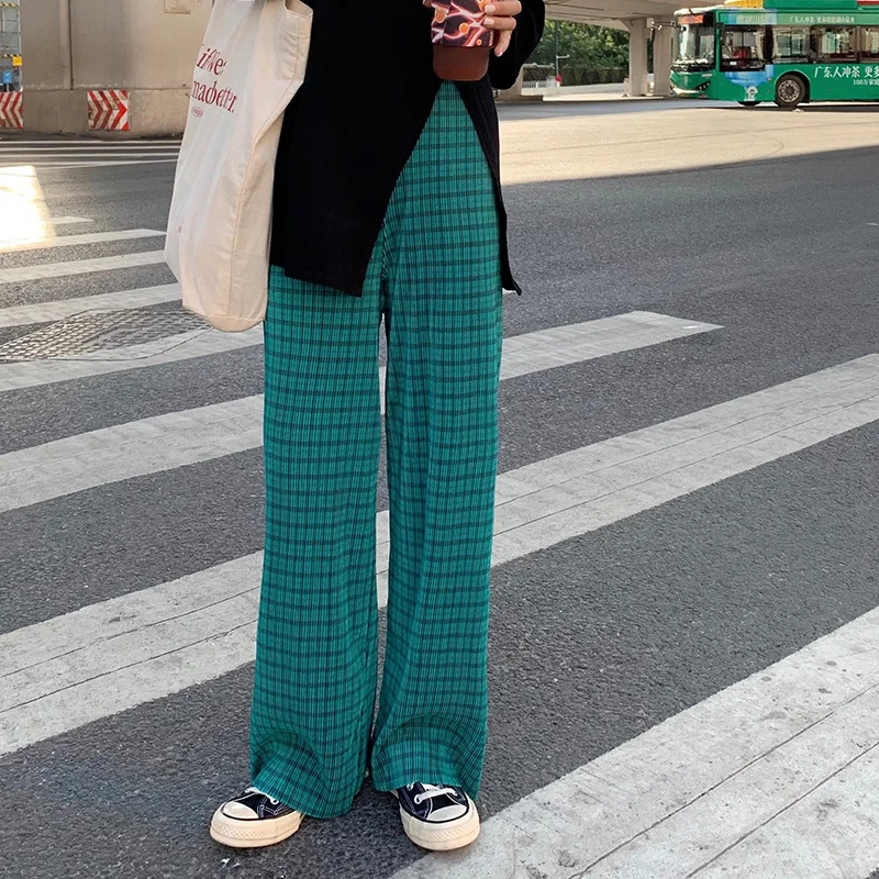 

Picture Green Lattice Loose Pants Female High Waist Hanging Nuyoah