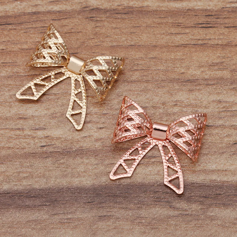 20*20mm Vintage Brass Hollow Filigree Bowknot Charms Wraps Connectors Metal Finding Hair Clasps Settings DIY Jewelry Accessories | Украшения