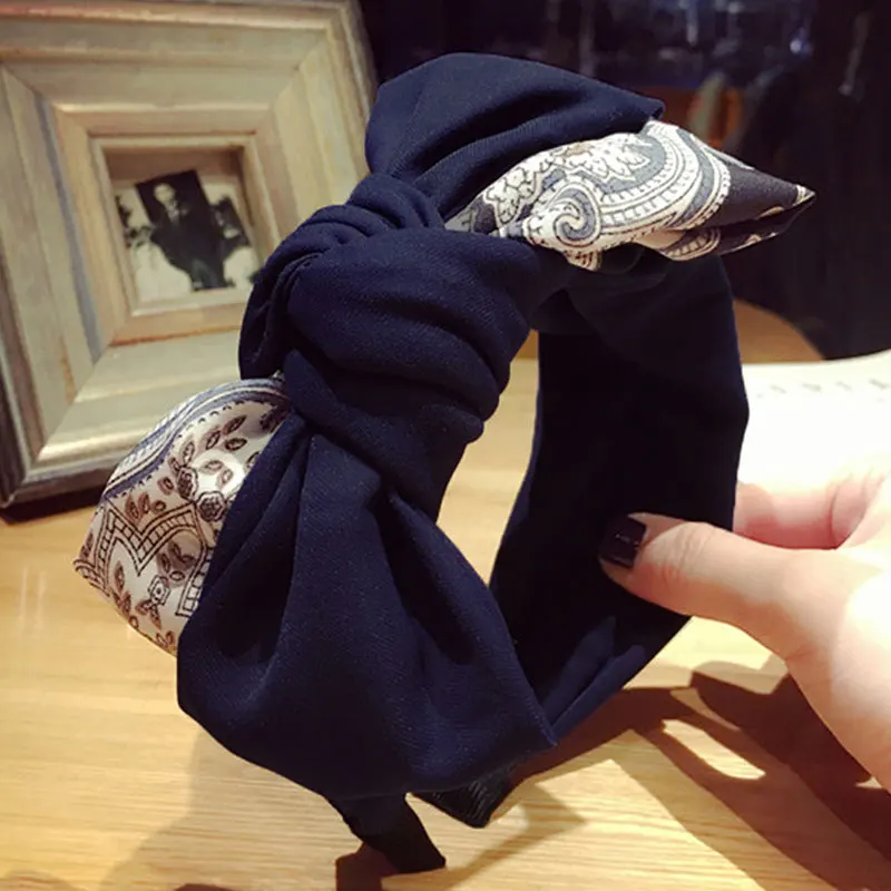 

Cute Bowknot Solid Floral Splicing Cross Knot Non Slip Design Wide Hair Clasp Headband for Women Hair Clip Headwrap Hair Bands