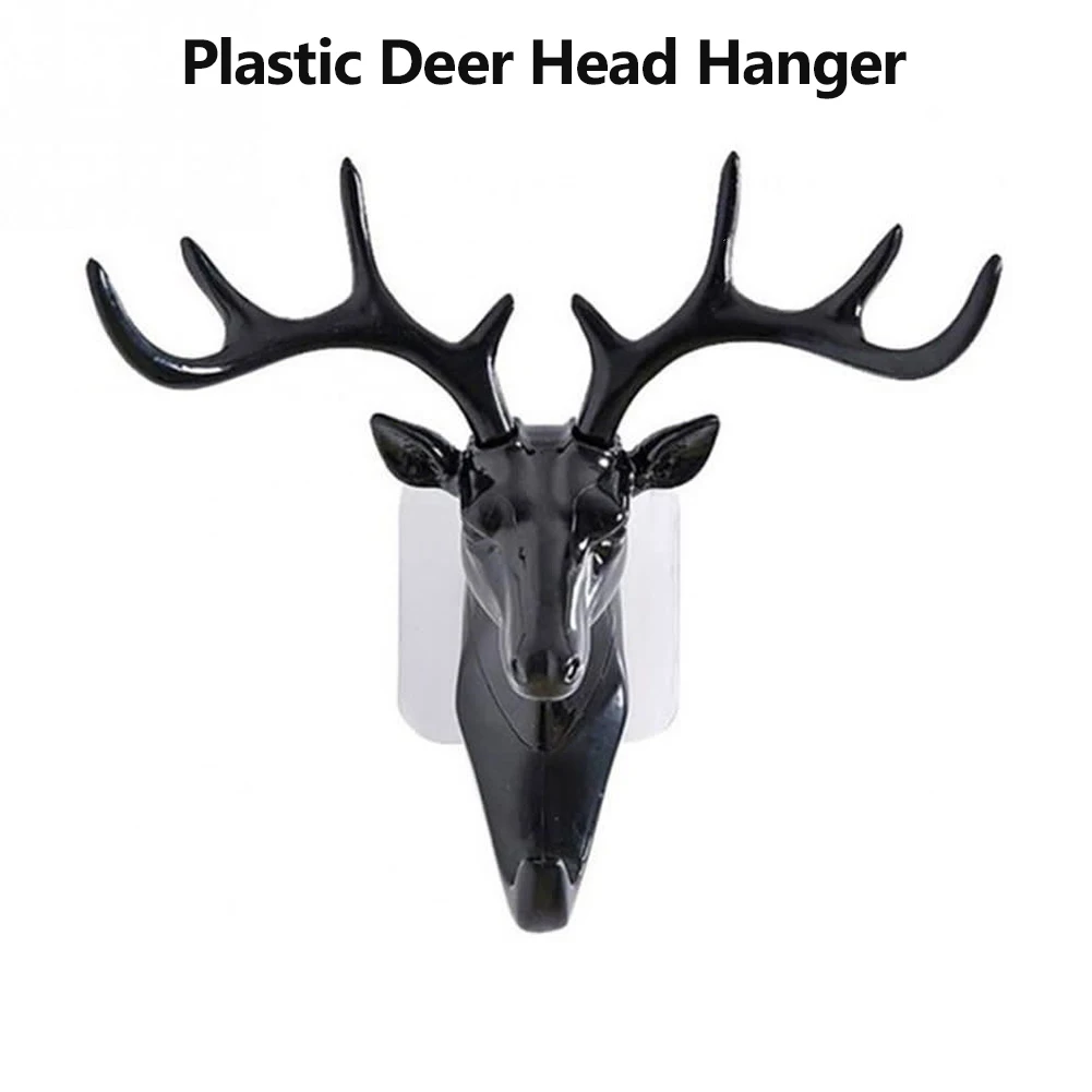 Plastic Black 3D настенный крючок для ключей, стойка для ключей, олень, голова животного, рога, смола, для дома, подвесная одежда, шляпа, вешалки для шарфа, украшение для дома, гостиной - Цвет: Plastic Black