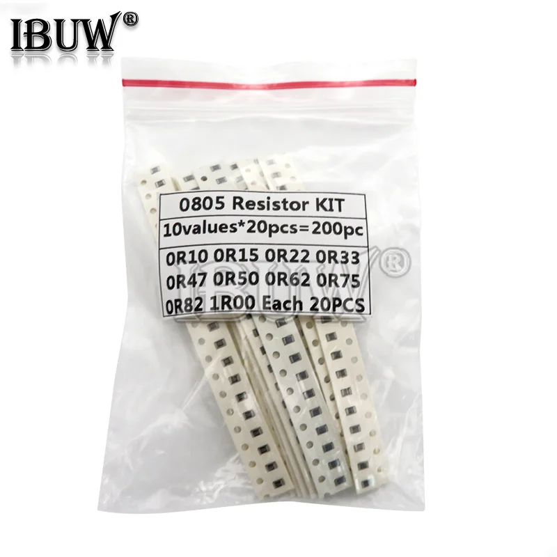 200 шт. 1% 0805 Резисторы SMD смешанный набор 10 valueX20pcs = 1R00 R820 R750 R620 R500 R470 R330 R220 R150