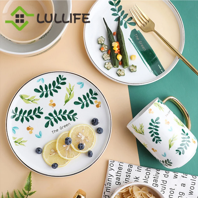 Скандинавский креативный керамический обеденный набор с листьями круглые