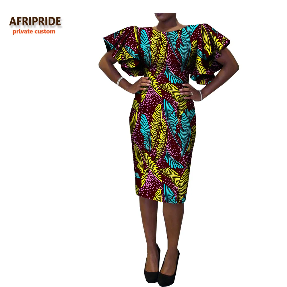 Новое Африканское весеннее женское платье AFRIPRIDE с коротким рукавом-бабочкой и О-образным вырезом длиной до колена повседневное хлопковое платье для женщин A7225133 - Цвет: 547J