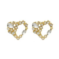 new earrings fashion jewelry heart shape simulation pearl earrings inlaid with crystal simple statement earrings female