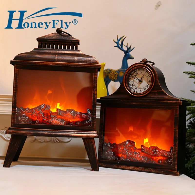 HoneyFly LED Flame Dynamic Table Lamp Retro Simulation Fireplace Flame Effect Night Lantern Light Battery USB Powered