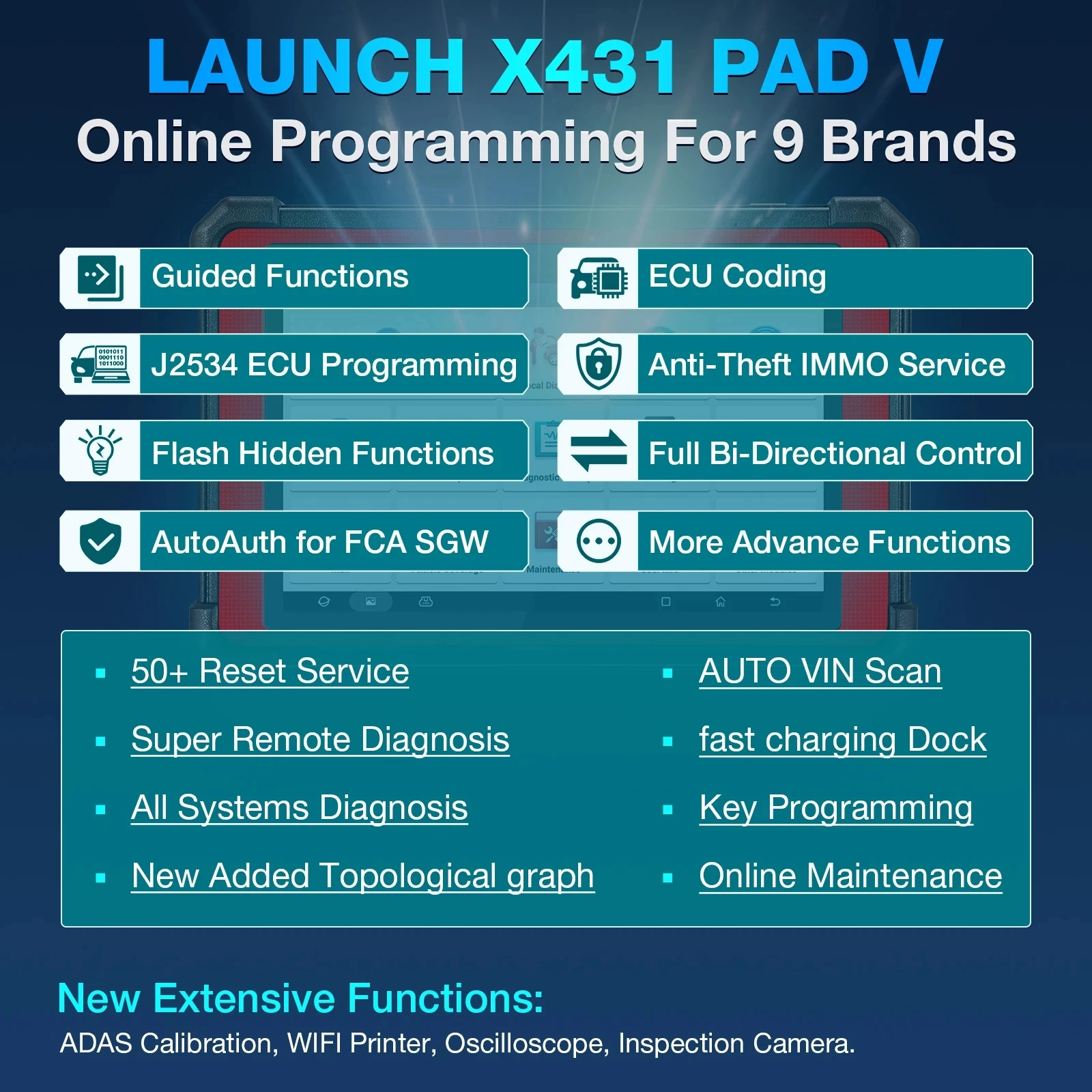 Автомобильный диагностический инструмент LAUNCH X431 PAD V OBD2 онлайн Программирование