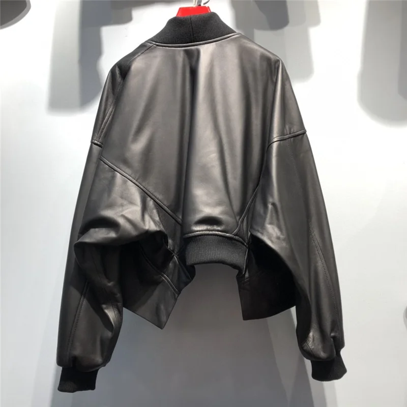 Women's Short Black Motorcycle Jackets Women's Autumn Coats Leather Coat 2022 New Upper And Lower Two-Way Really Leather Jacket