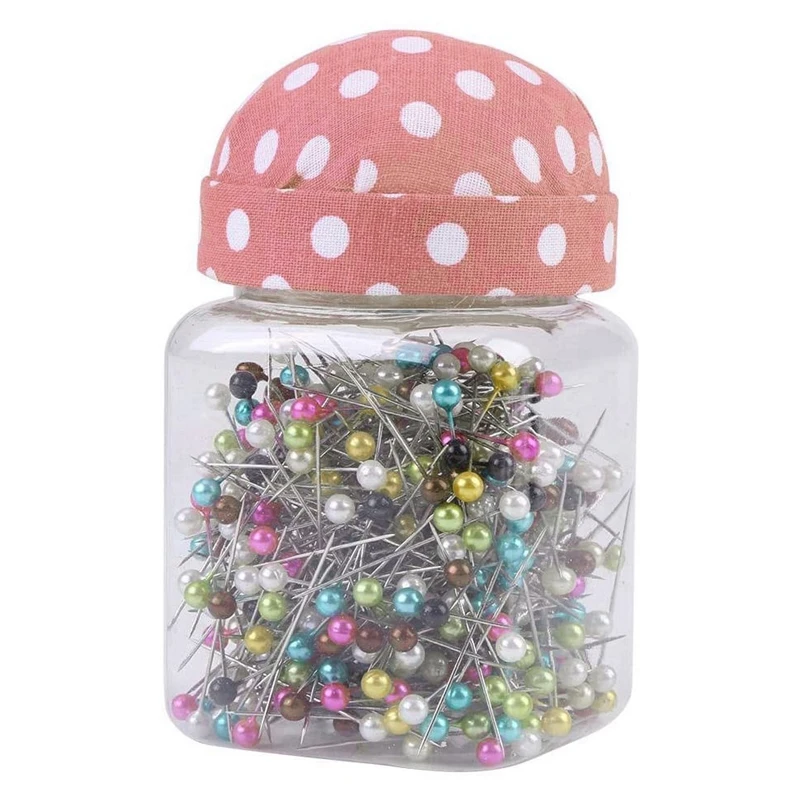 

500Pcs Sewing Pins Pearl Needles Pink Fabric Cover Pin Cushion Bottle Tailoring Process