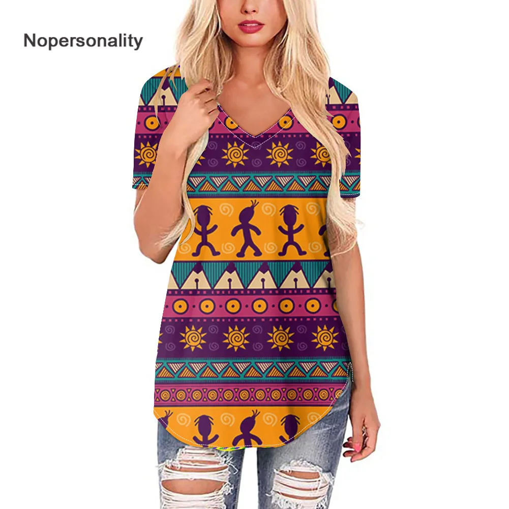 

Nopersonality Ethnic Tribal Pattern Printing Women Short Sleeves T Shirts Female Loose Tops And Tee Camiseta Mujer