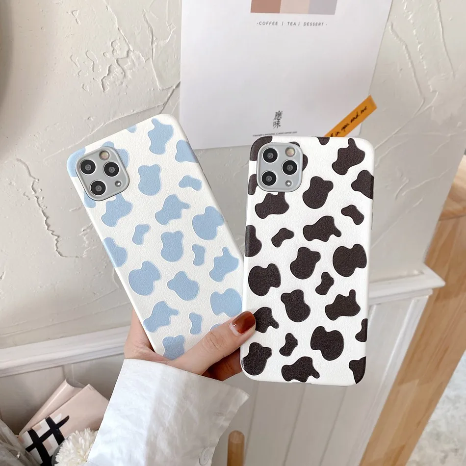

Cute Milk Cow Lingge Leather Phone Case For iPhone 13 12 mini 11 Pro XS Max XR SE 2020 8 7 Plus Fashion Matte Shockproof Cover