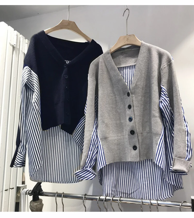 Модная рубашка кардиган в стиле пэчворк женский корейский Повседневный свитер с