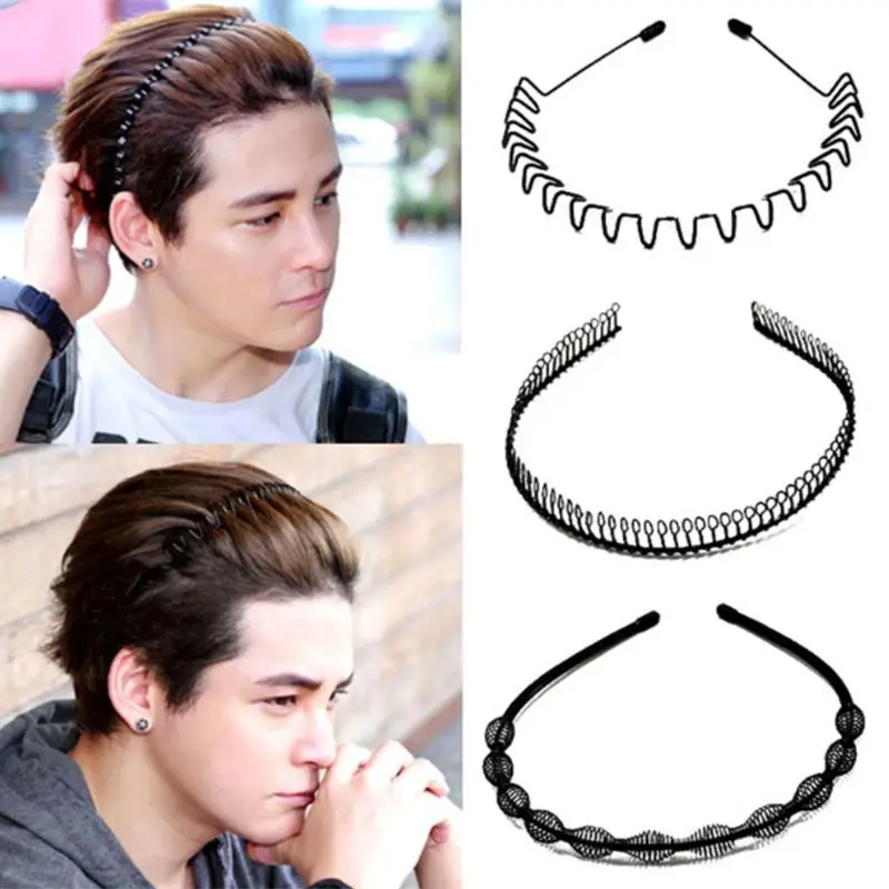 

5Pcs Unisex Simple Black Metal Plastic Hair Hoop Spring Wavy Wash Face Headband