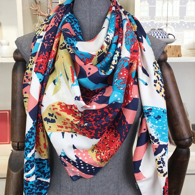 

Luxury Brand New Design Floral Printed Square Scarf 130*130cm Twill Silk Scarf Women Kerchief Scarves For Ladies Summer Shawls
