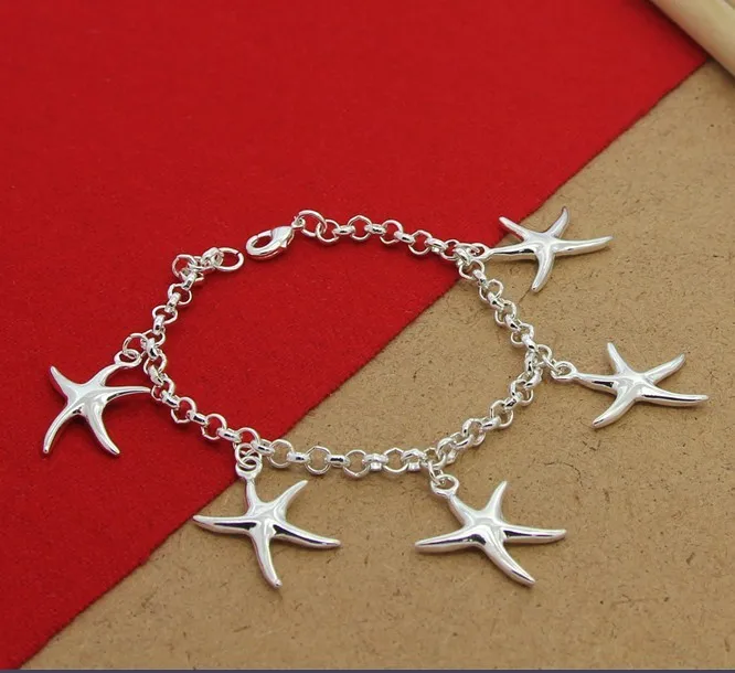 Женский браслет из серебра 925 пробы с подвеской в виде морской звезды