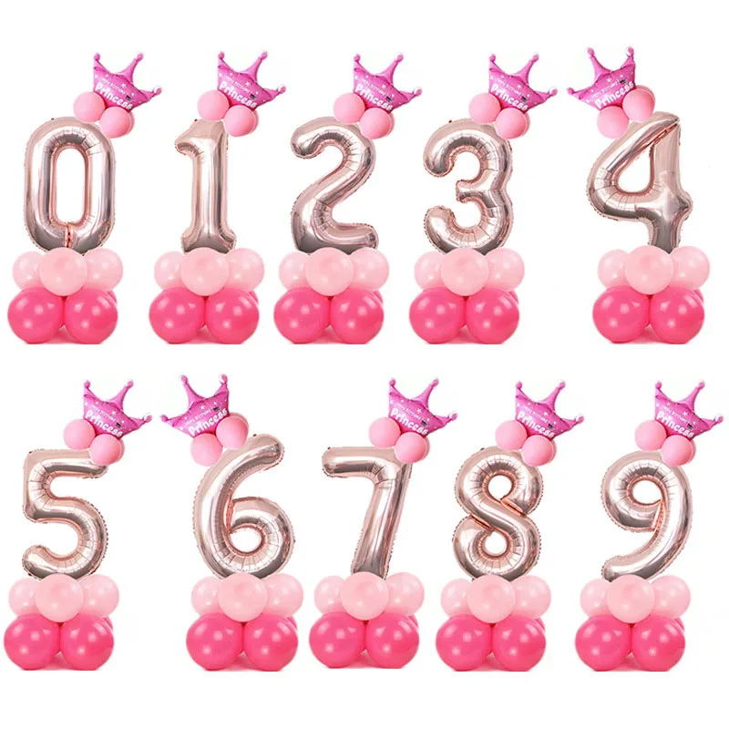 

Happy Birthday 120CM Digit Number Crown Combination Foil Balloons Christmas Wedding Party Decoration Girl Boy Kids Child Toy