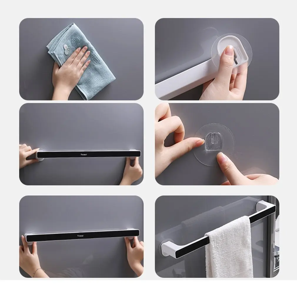 

Self-adhesive Towel Holder Rack Wall Mounted Towel Hanger Bathroom Organizer Towel Bar Shelf Bathroom Hook Kitchen Wipes Hanging