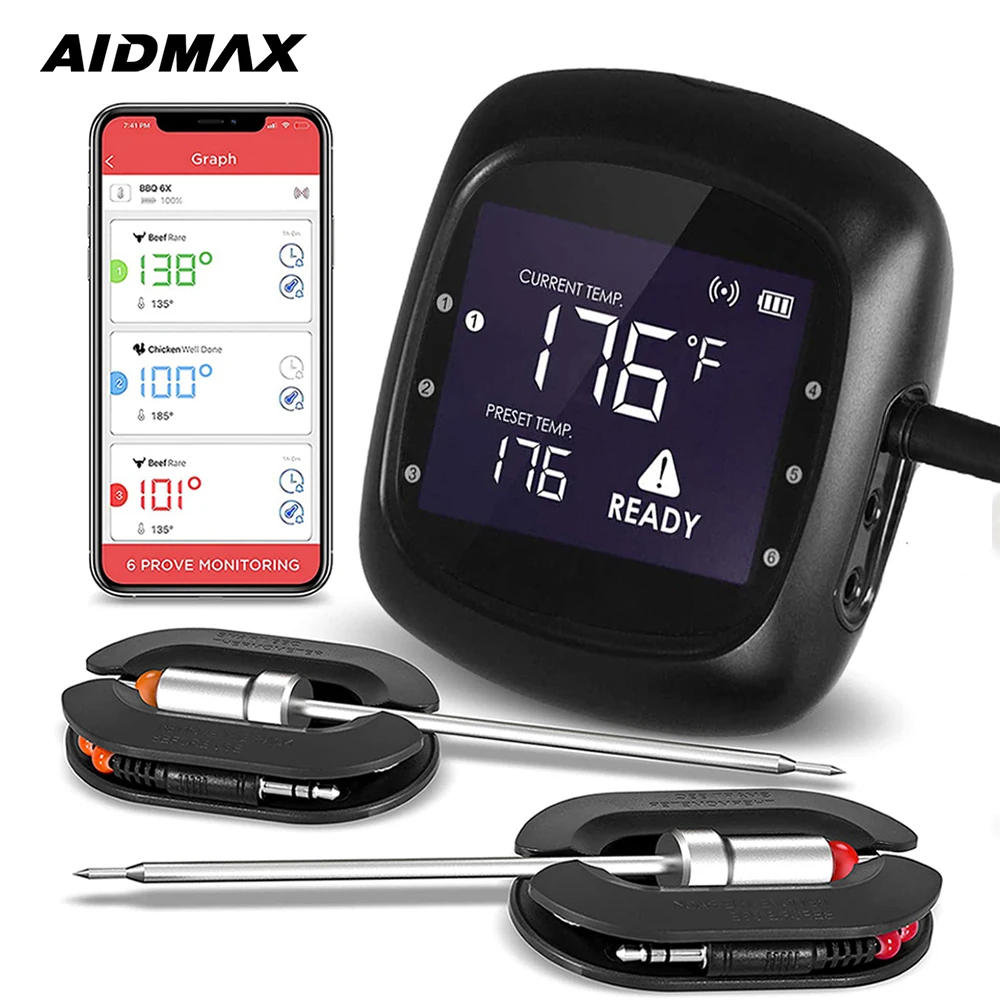 Цифровой термометр AidMax PRO05 для мяса беспроводной кухонный прибор с 6 щупами Bluetooth