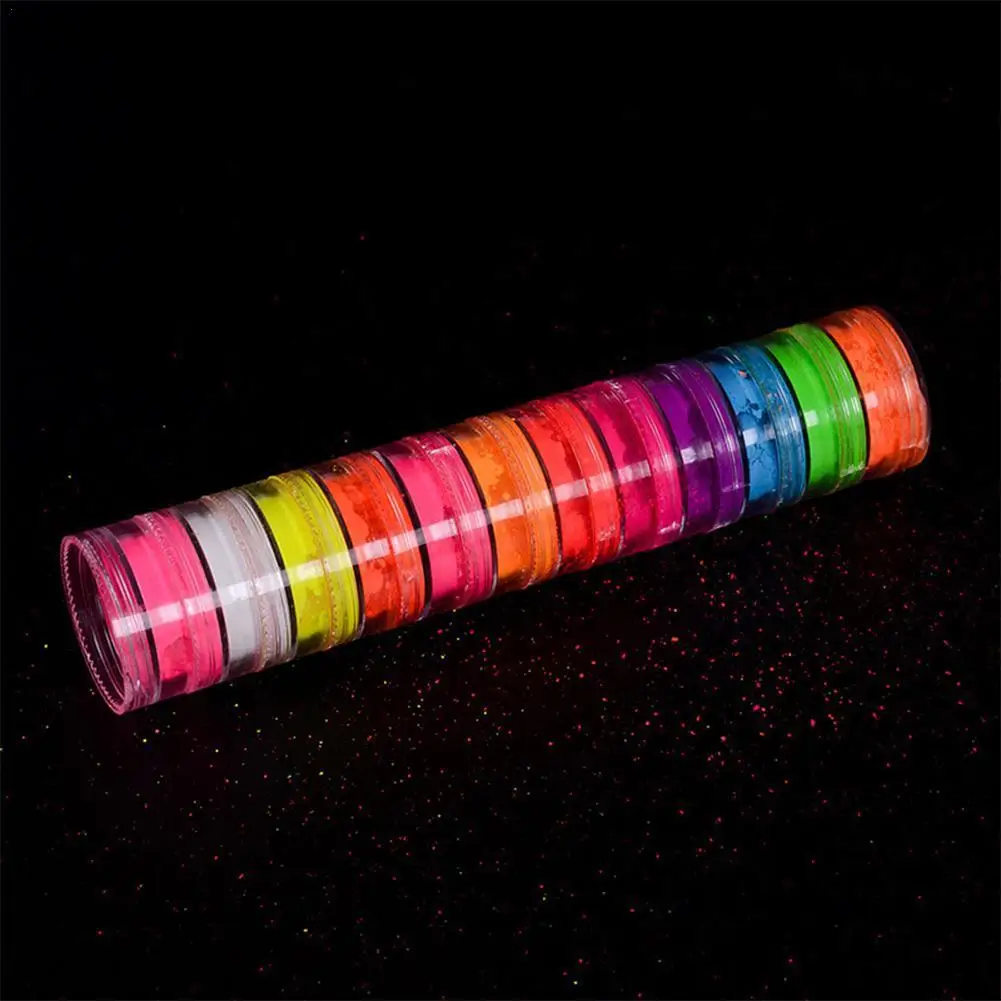 Ensemble de poudres phosphorescentes pour ongles  pigmentées  12 couleurs  fluorescentes
