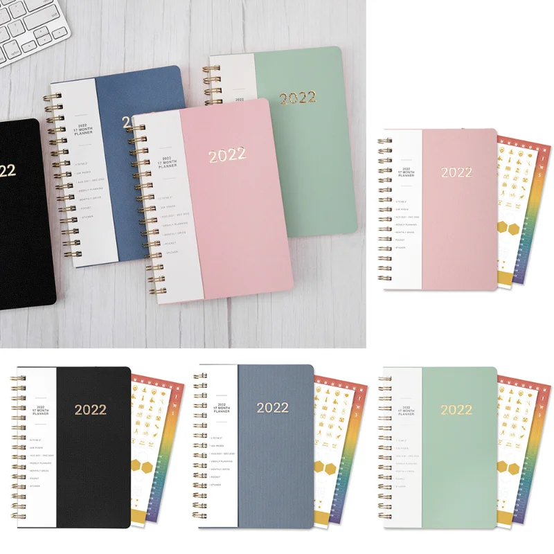 

A5 2022 Diary Weekly Planner Agenda Spiral Organizer Notebook Index Sticker Goals Habit Schedules Stationery School Supplies