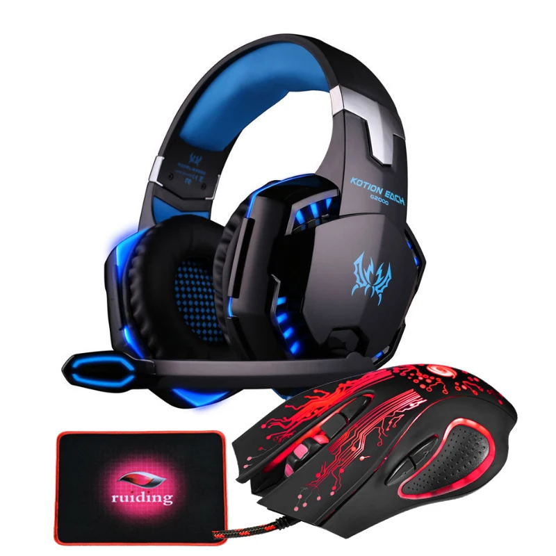 Игровая гарнитура и игровая мышь G2000 регулируемые наушники для геймеров 4000 DPI +