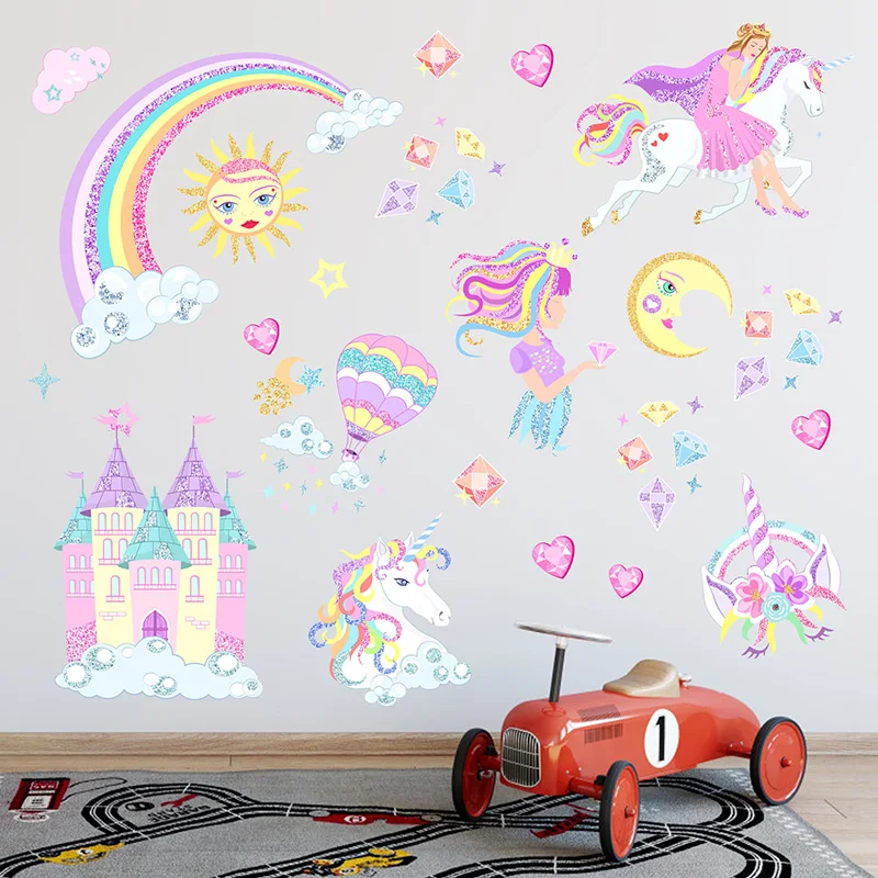 Наклейки на стену в виде единорога красочные радужные наклейки замка для детской