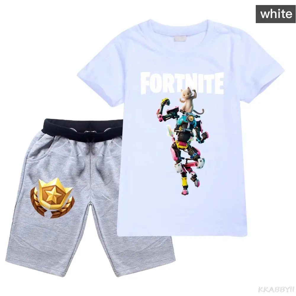 Футболка Fortnites для мальчиков и девочек топ + штаны комплект из 2 предметов детская