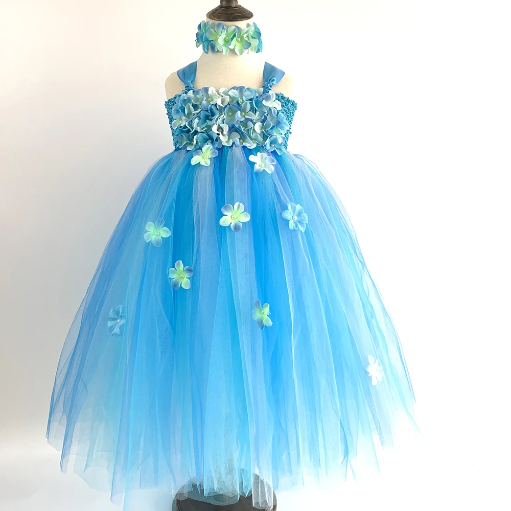 Причудливый костюм феи для детей платья девочек до щиколотки с цветком гортензии