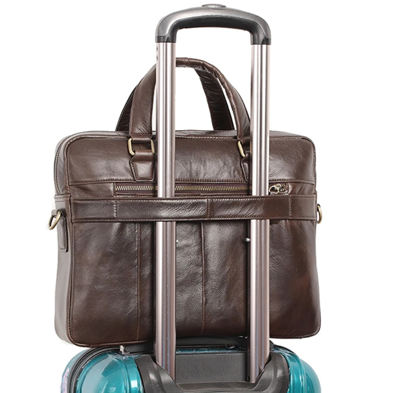 

PI UNCLE Men's Retro Leather Briefcase Shoulder Bag Casual Tote Backpack 14-Inch Computer Bag with Lock(Dark Brown)