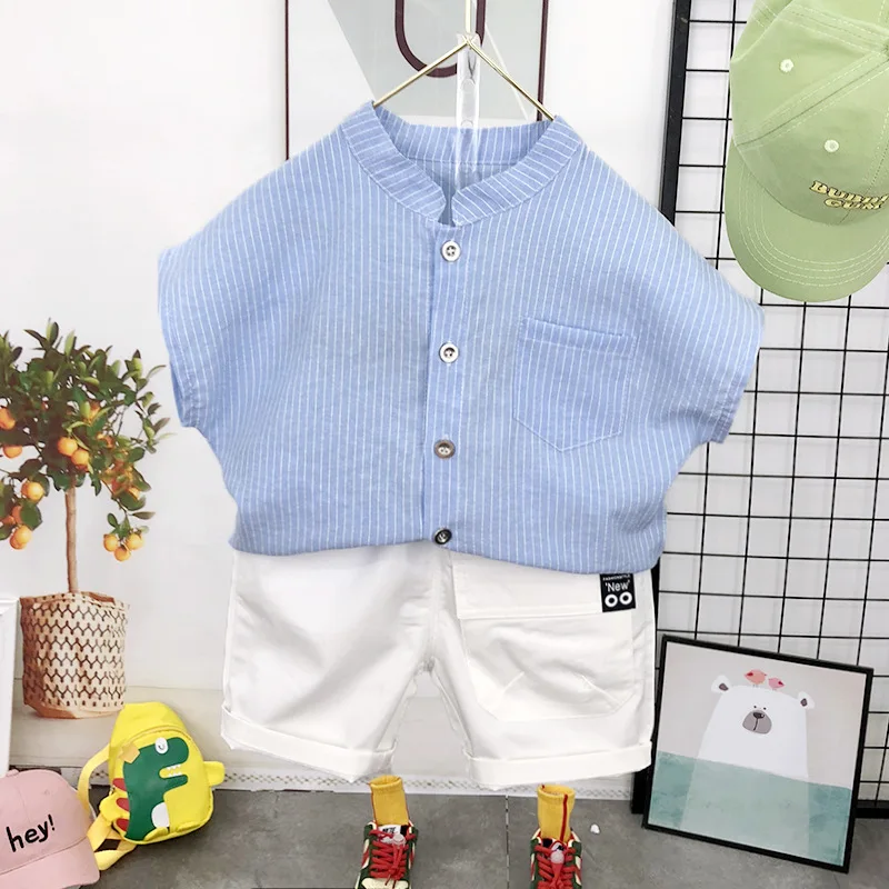 

2PCS WLG Boys Boutique Outfits Kids Clothes Summer Striped Short Sleeve Shirt and Shorts Set Baby Boy Clothing Set