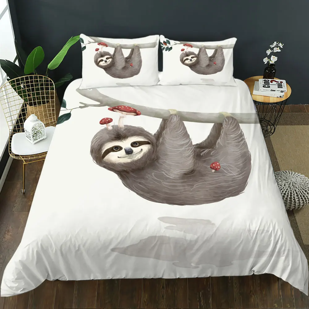 

Cute Cartoon sloth Bedding Set Duvet Cover pillowcase for Kids teens king Queen size Flowers Bedclothes Home Textile Microfiber