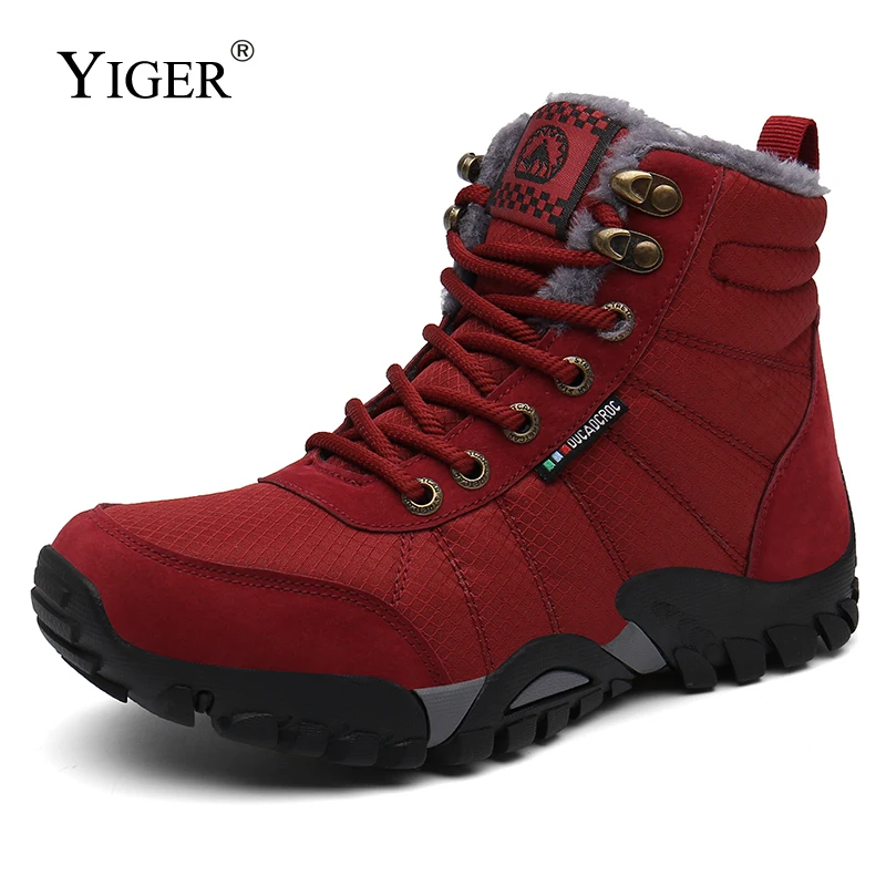 Женские зимние ботинки YIGER теплые хлопковые сапоги на шнуровке Нескользящие для