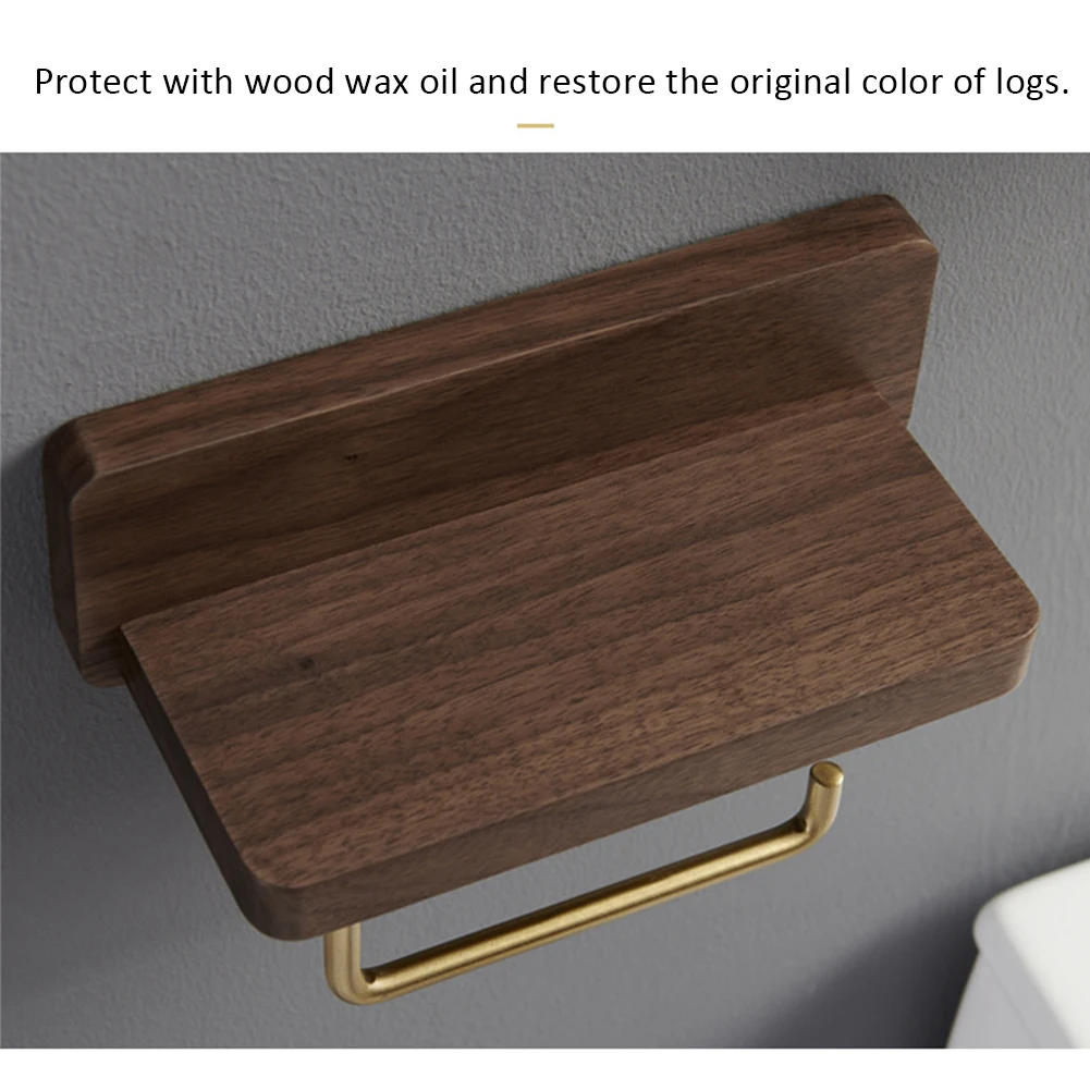 

Hotel Accessories Home Decor Phone Storage Washroom Solid Wood Wall Mounted Kitchen Toilet Paper Holder With Shelf Bathroom