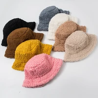 women hat solid artificial fur warm female cap faux fur winter bucket hat for women outdoor sunscreen sun hat panama cap ladies