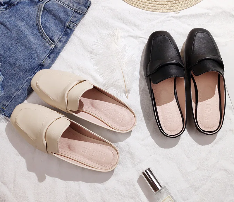 

Women's slippers outdoor Women's slippers Flat Muller slippers Women's Fashion sandals 2021 new fashion leather shoes