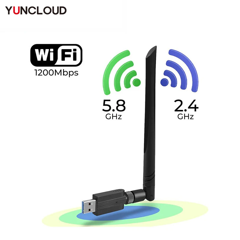 

Wi-Fi-адаптер YUNCLOUD USB 3,0, 5,8 ГГц, 2,4 ГГц, 1200 Мбит/с
