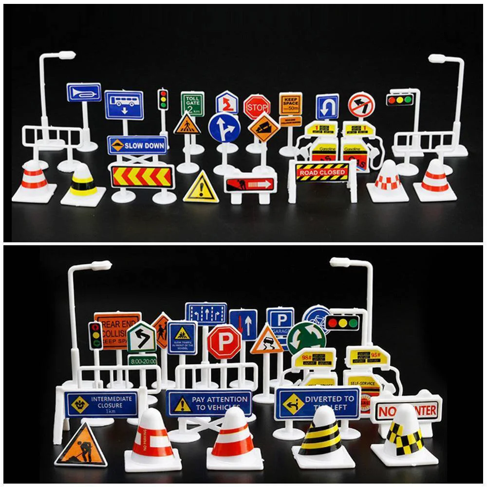 

Road Signs Mini Light Traffic Block Car Toy Accessories Children Safety Kids Playmat Traffic Sign Ic Toy For Kids Birthdays Gift