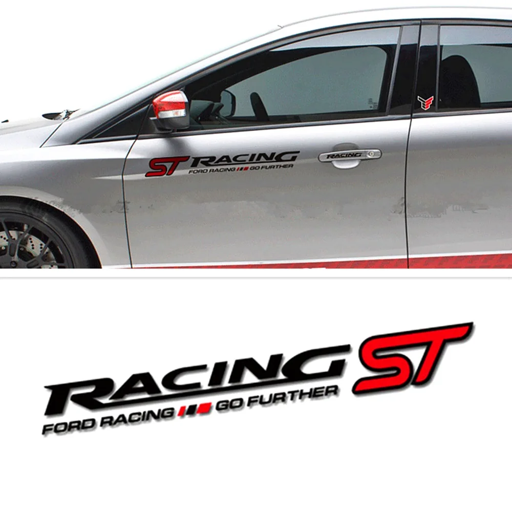 2Pcs ST Racing Left Right Go Further Sticker Car Body Skirts Headlights Eyebrow Front Windshield Sports Decals For Ford - купить по