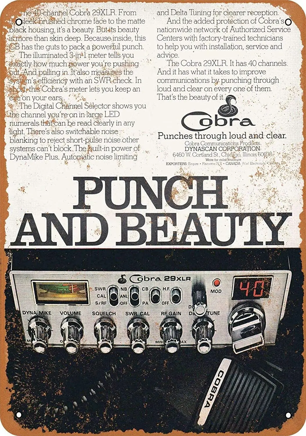 

1977 Cobra Citizen'S Band Radio Metal Aluminum Sign Wall Decor Man Cave Bar US United States Rustic