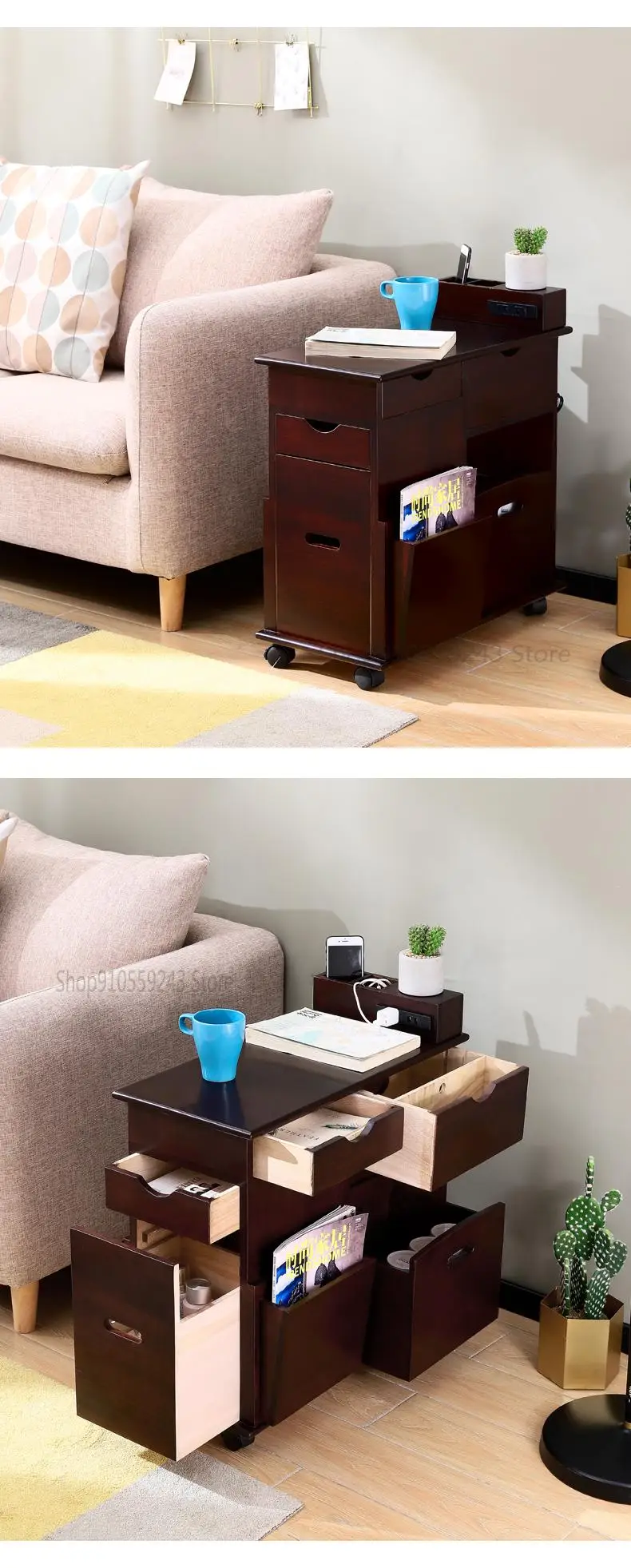 Sofa Side Cabinet Multifunctional Armrest Living Room Table Simple Modern Corner With Wheels Small Coffee T | Мебель