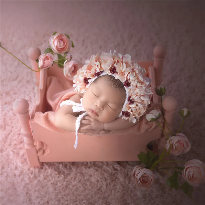 Pink Sunflower Garden Floral Bonnet Hat Knit Newborn Flower Photography Shoot Baby Girl Photo Props | Детская одежда и обувь
