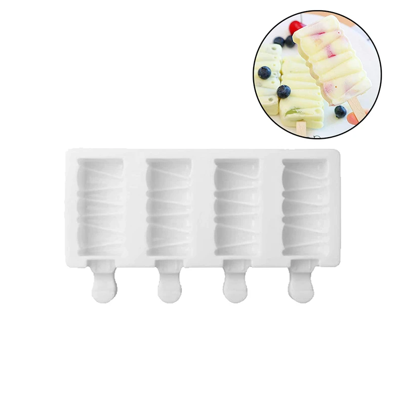

Silicone Popsicle 4Hole Ice Cream Forms Molds DIY Homemade Tool Dessert Freezer Fruit Juice Ice Pop Cube Maker Mould With Sticks