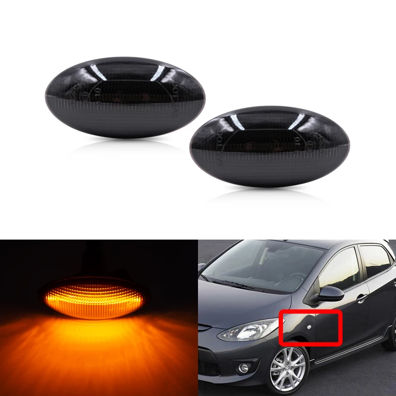 

2x Smoked Lens Amber Front Fender Led Side Marker Lights Turn Signal Lamp For Mazda 2 3 4 6 MPV BT-50