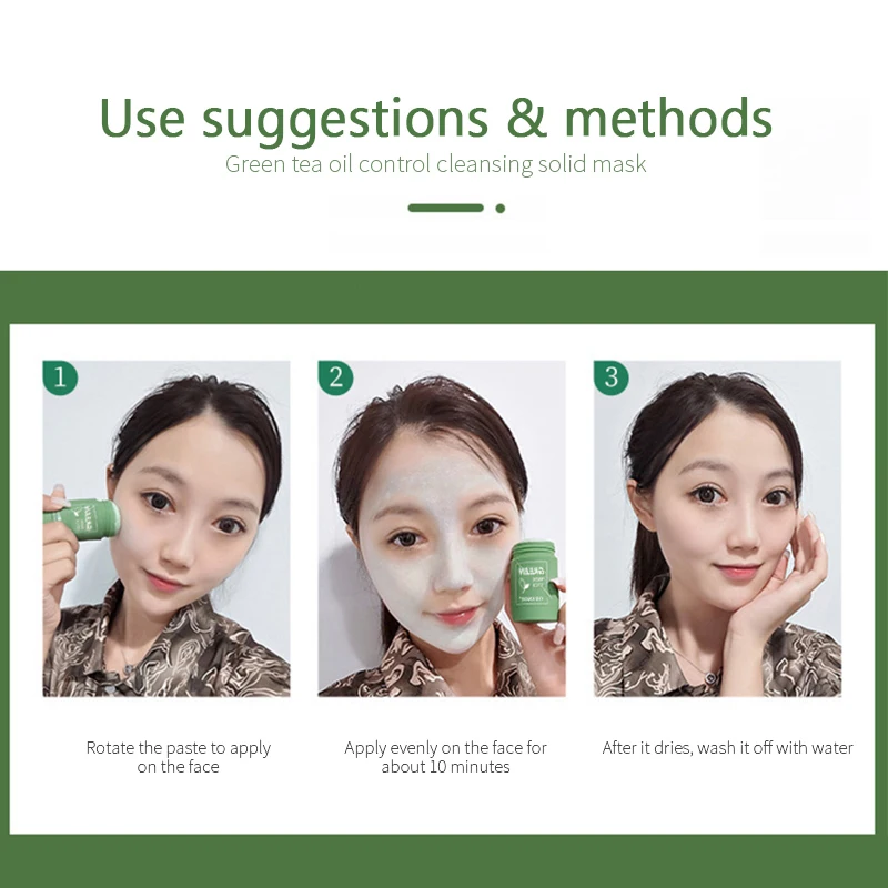 

Green Mask Stick Green Tea Mud Mask Oil Control Eggplant Acne Clearing Solid Mask Cleansing Mask Blackhead Fine Pores Mask TSLM1