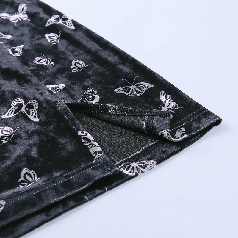 

Hbenna Butterfly Print Velvet Skirt Mini Sexy Split Hight Waist Soldi Side Split Hem Skinny Women Slim Streetwear Summer Skirts