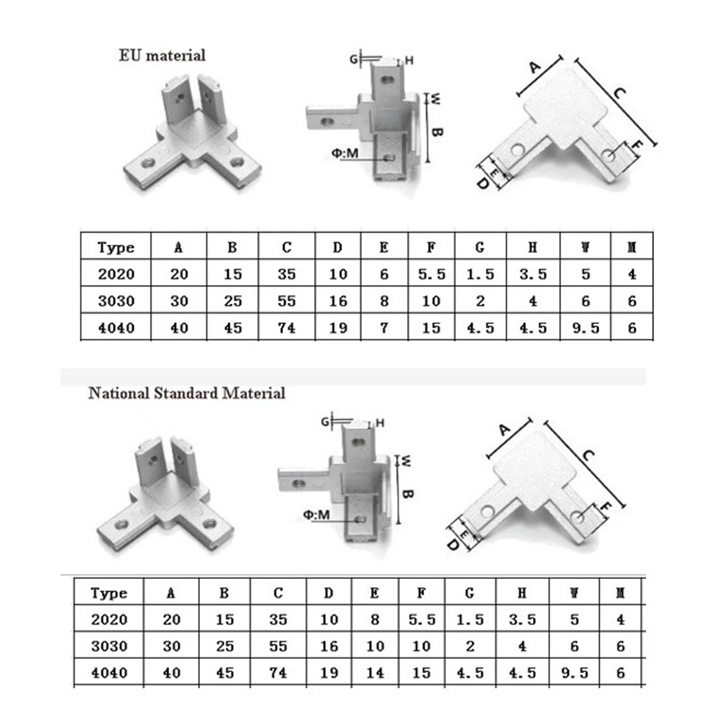 

L Shape Body, 3 Way 90 Inside Corner Connector for T slot Aluminum Extrusion Profile, 4040 Series EU