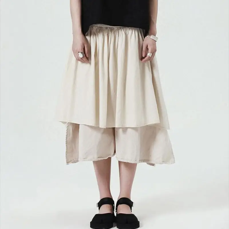 

Lady Trouser Skirt Spring And Summer New Pure Color Retro Double Layer False Two Design Super Loose Culottes Wide Leg Pants